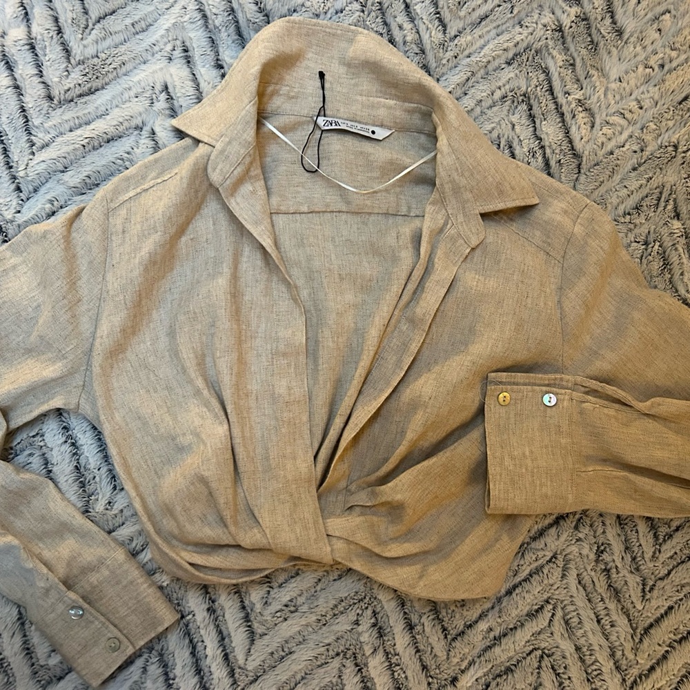 Zara Beige Wrap Blouse, cropped